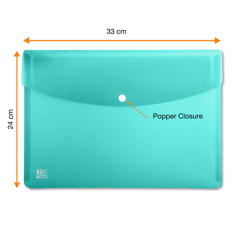 A4 Oxford Coloured Plastic Snap Wallets - Pack of 50