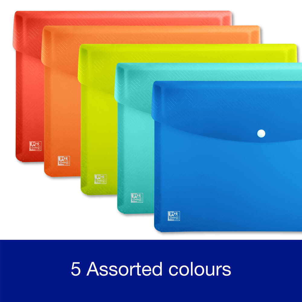 A4 Oxford Coloured Plastic Snap Wallets - Pack of 50