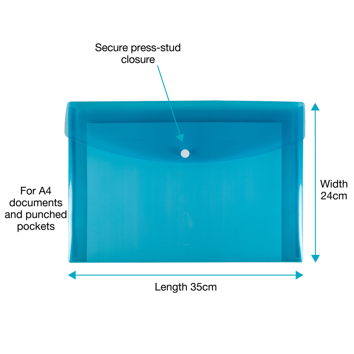 A4 Coloured Plastic Snap Wallets - Pack of 5