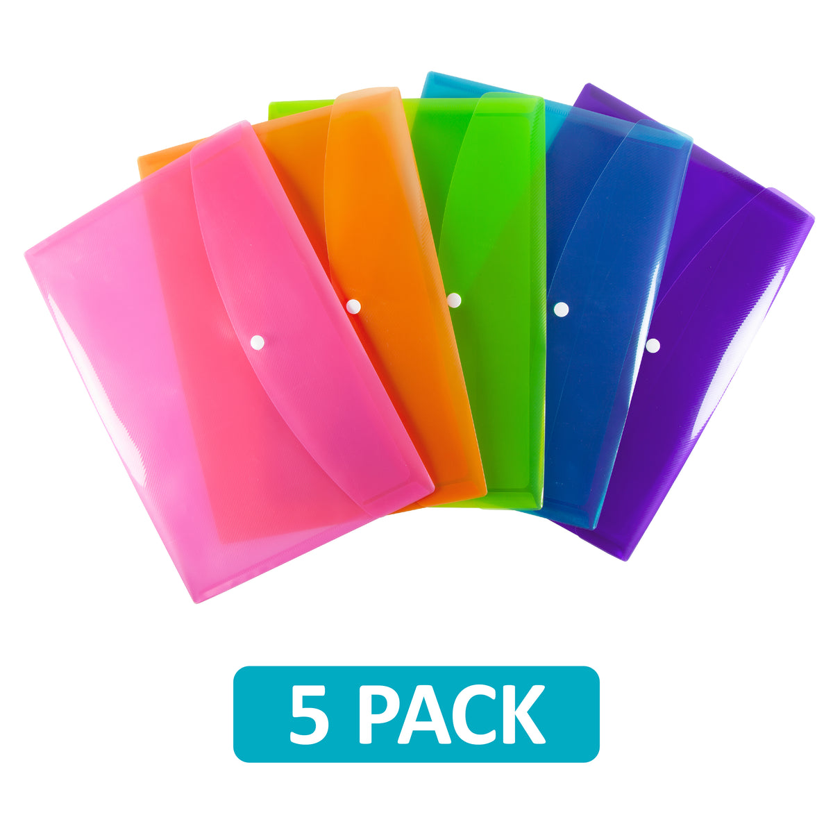 A4 Coloured Plastic Snap Wallets - Pack of 5