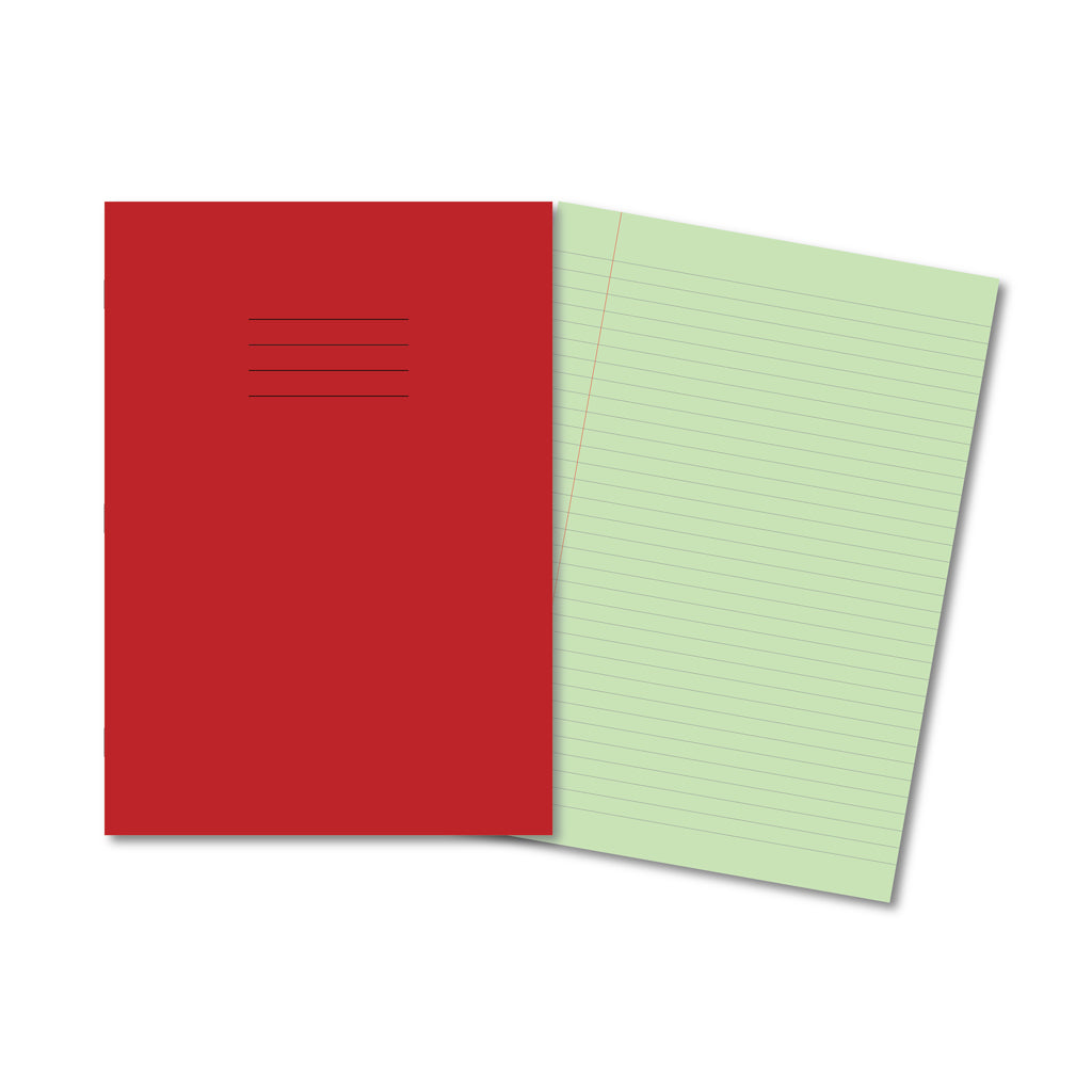 Manila School Exercise Book A4 8mm Ruled &amp; Margin Green Tinted Paper - Without Free Personalisation