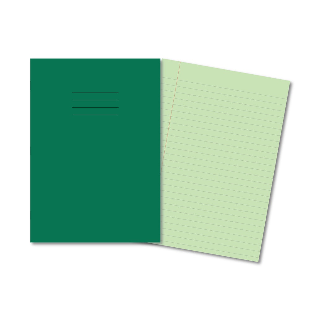 Manila School Exercise Book A4 10mm Ruled &amp; Margin Green Tinted Paper - Without Free Personalisation