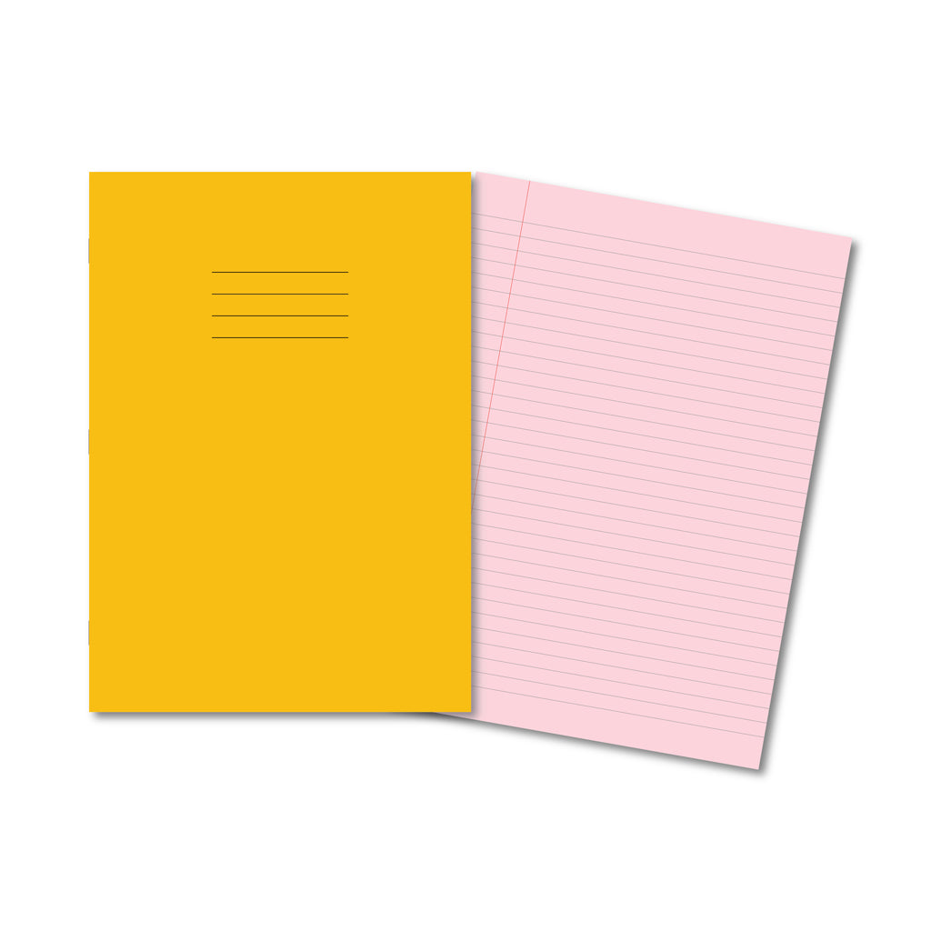 Manila School Exercise Book A4 8mm Ruled &amp; Margin Pink Tinted Paper - Without Free Personalisation