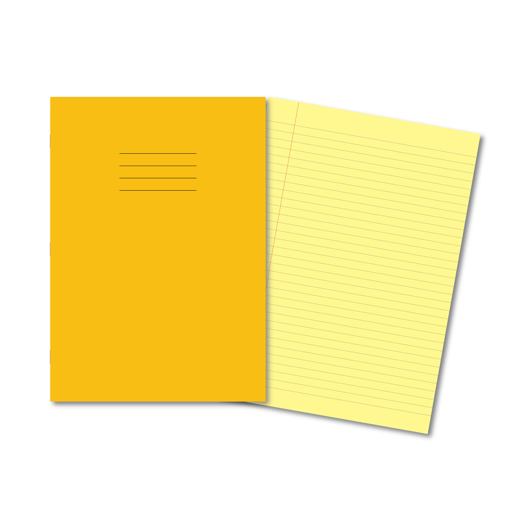 Manila School Exercise Book A4 8mm Ruled &amp; Margin Yellow Tinted Paper - Without Free Personalisation