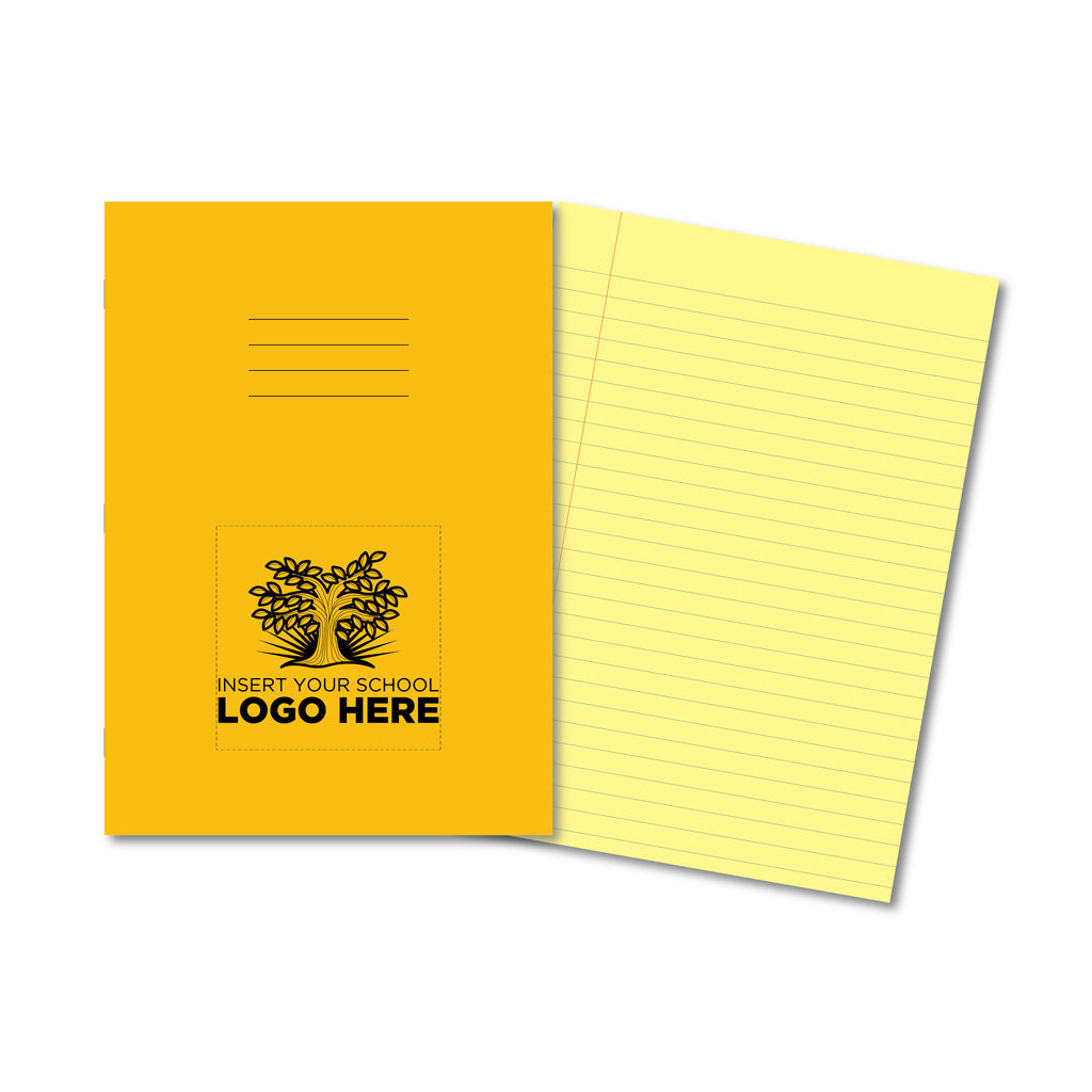 Manila School Exercise Book A4 10mm Ruled &amp; Margin Yellow Tinted Paper - Personalised (Pack of 10)