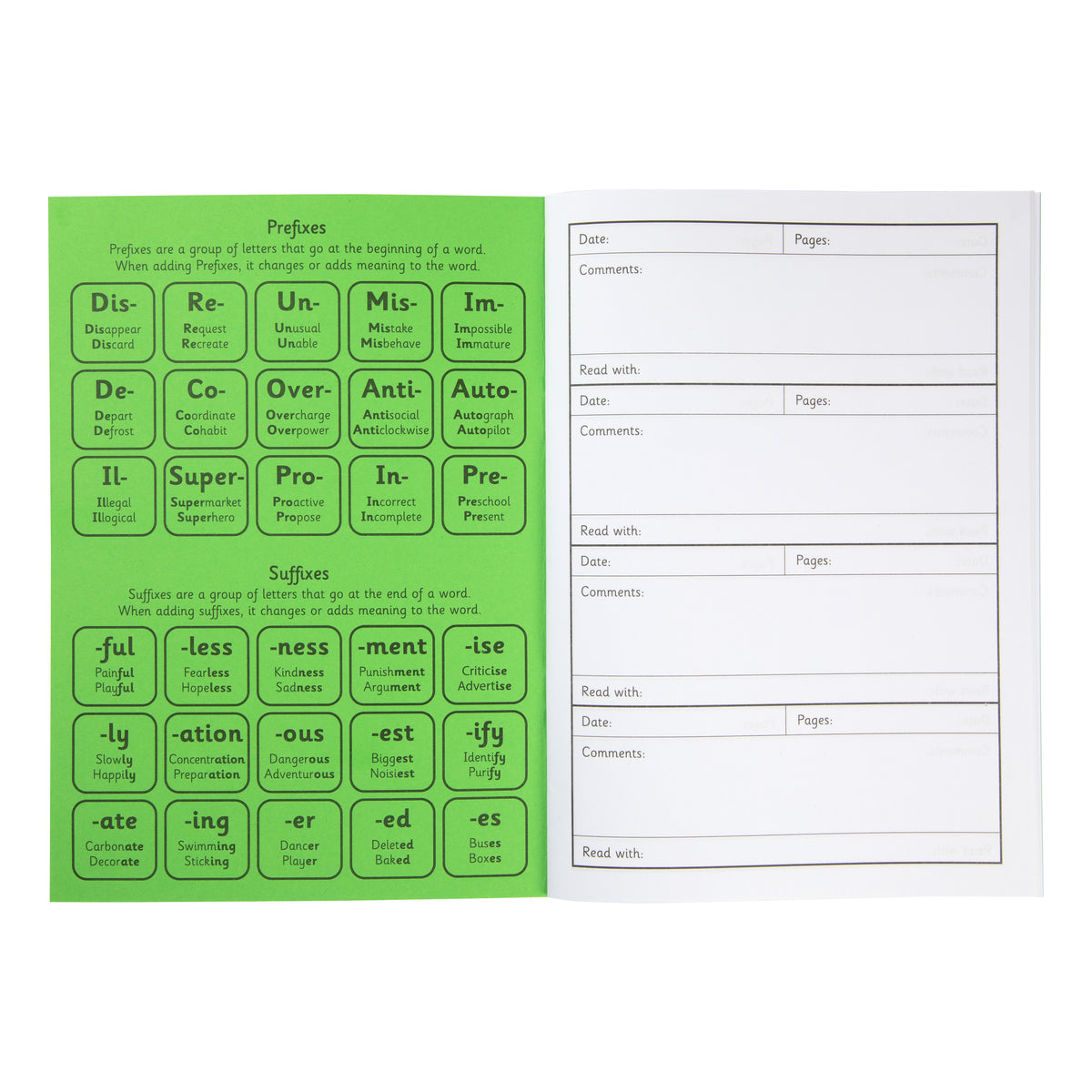 A5 Key Stage 2 Reading Record Book, 40 Page, Green