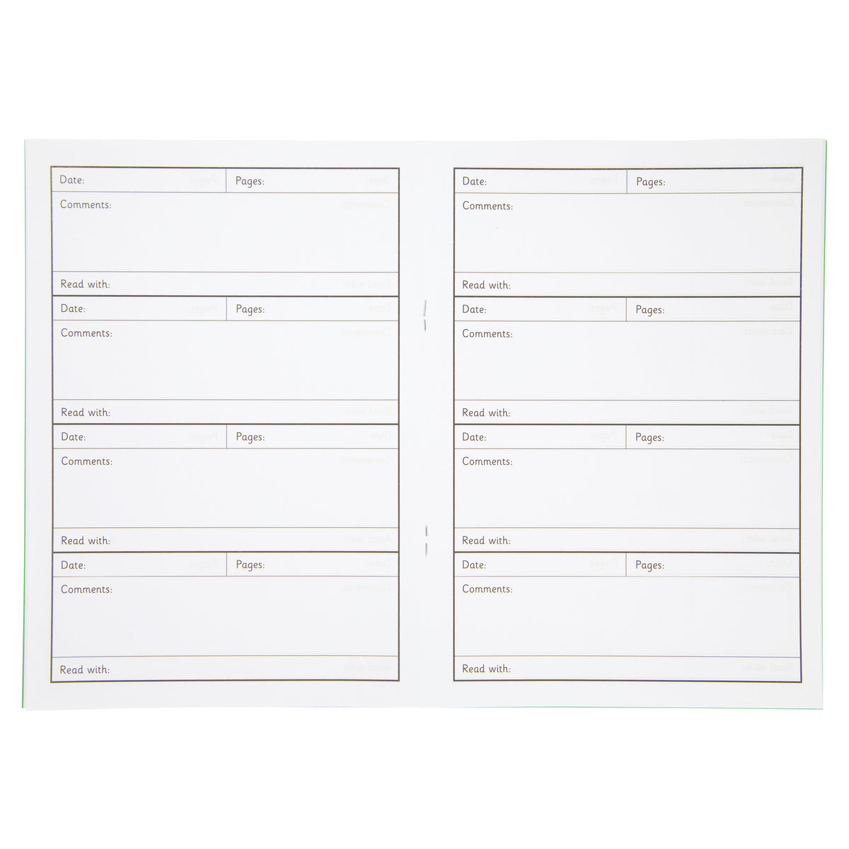 A5 Key Stage 2 Reading Record Book, 40 Page, Green