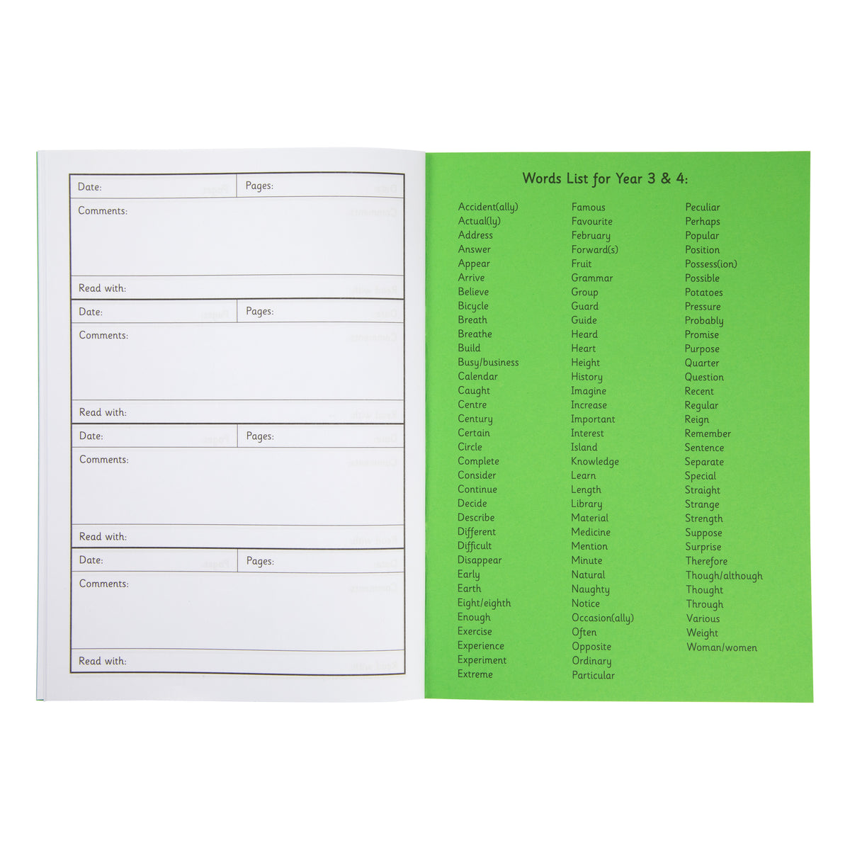 A5 Key Stage 2 Reading Record Book, 40 Page, Green