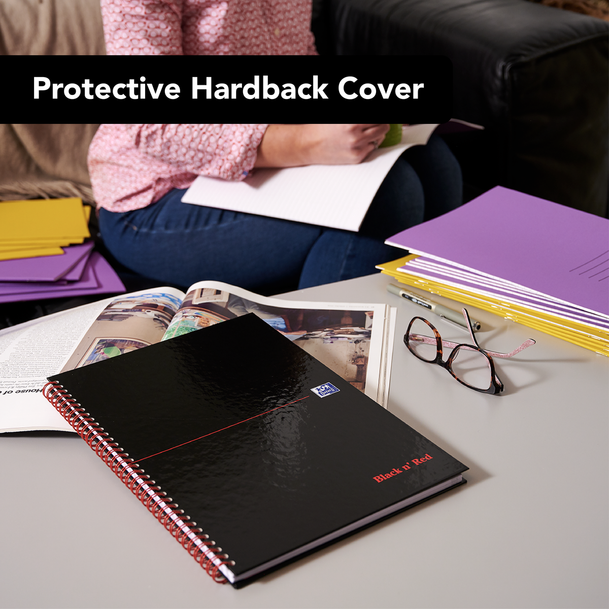 Black n' Red A5 5mm Squared Glossy Wirebound Notebook - Pack of 5