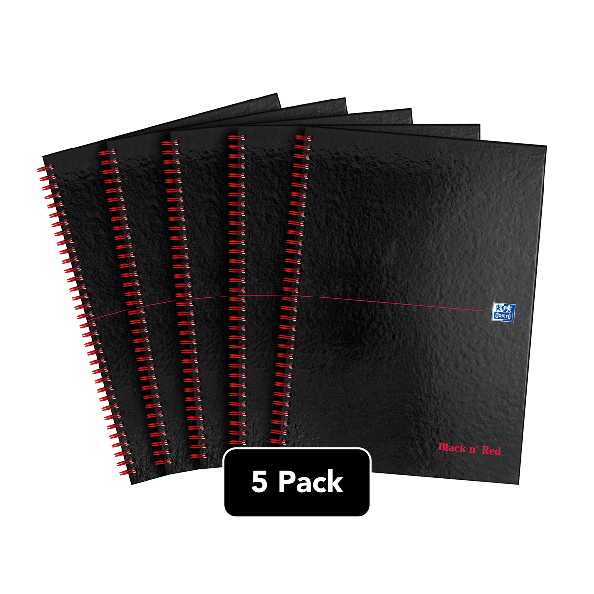 Black n' Red A4 8mm Ruled Glossy Wirebound Notebook - Pack of 5