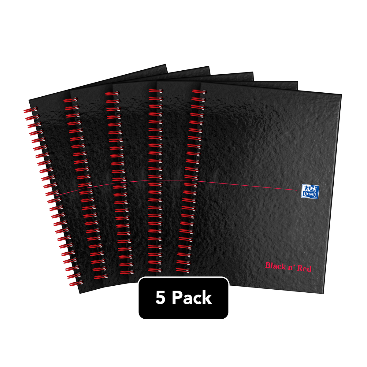 Black n' Red A5 8mm Ruled Glossy Wirebound Notebook - Pack of 5