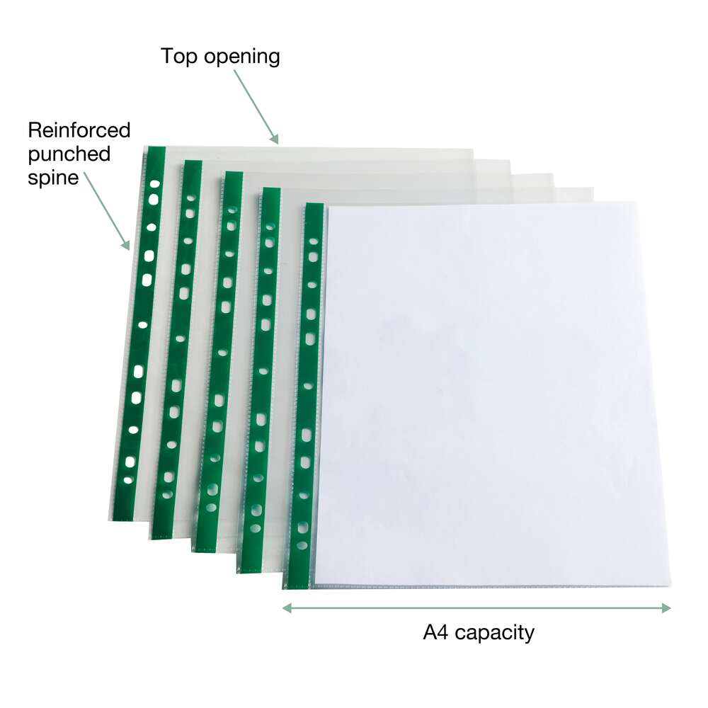 A4 Clear Plastic Punched Pockets - Packs of 100