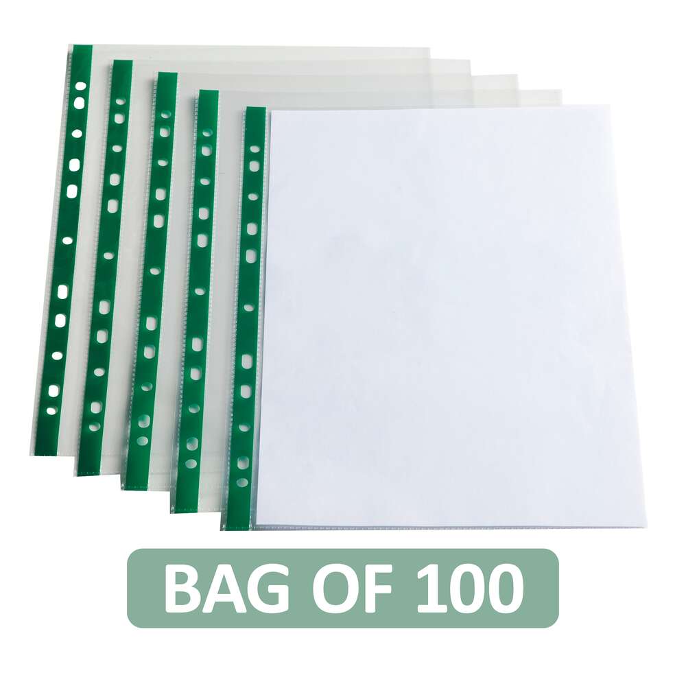 A4 Clear Plastic Punched Pockets - Packs of 100