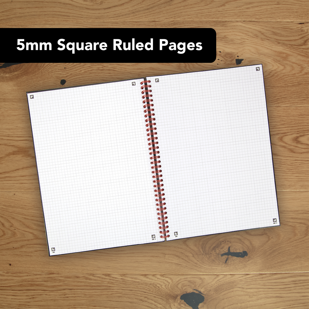 Black n' Red A5 5mm Squared Glossy Wirebound Notebook - Pack of 5