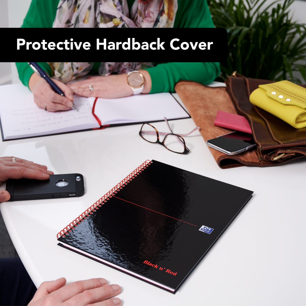 Black n' Red A4 8mm Ruled Glossy Wirebound Notebook - Pack of 5