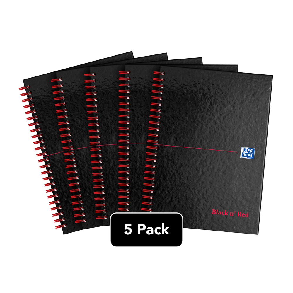 Black n' Red A5 8mm Ruled Glossy Wirebound Notebook - Pack of 5