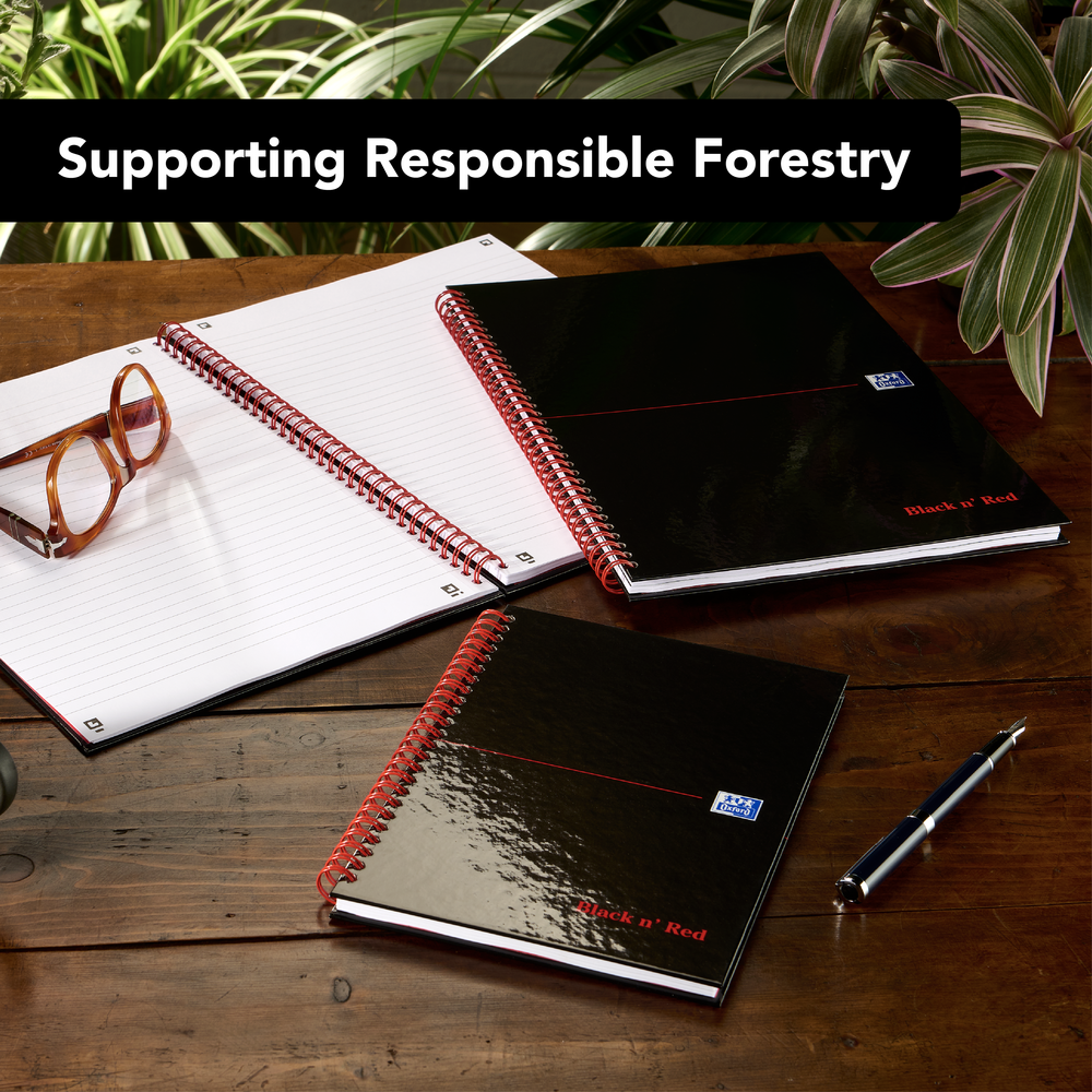 Black n' Red A5 5mm Squared Glossy Wirebound Notebook - Pack of 5