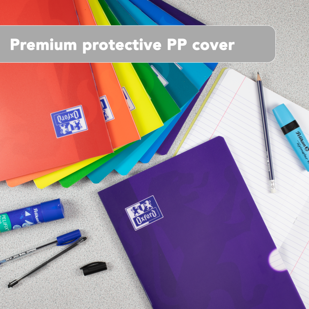 Oxford OpenFlex Bright PP Exercise Books, 8mm Ruled & Margin, 96 Pages - Pack of 10
