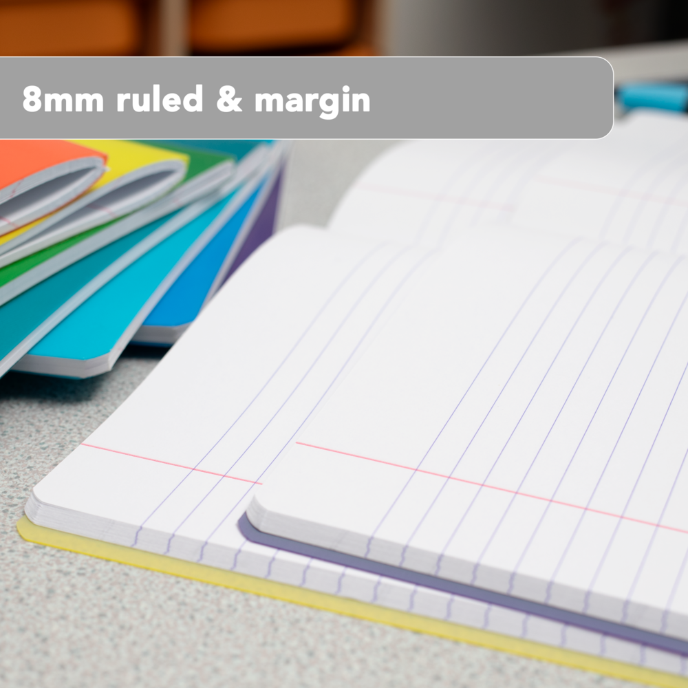 Oxford OpenFlex Bright PP Exercise Books, 8mm Ruled & Margin, 96 Pages - Pack of 10