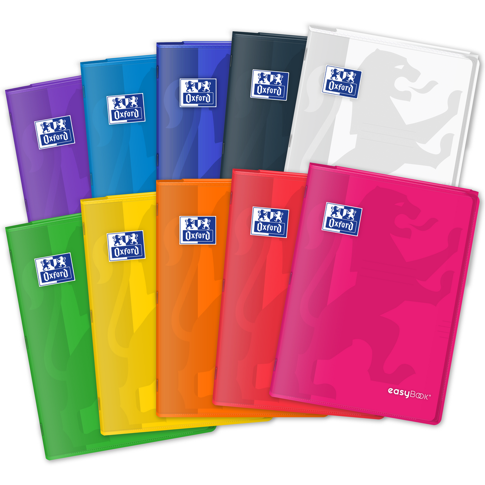 Oxford easyBook® A4 Bright PP Exercise Books, 7mm Ruled with Double Margin, 96 Pages - Pack of 10