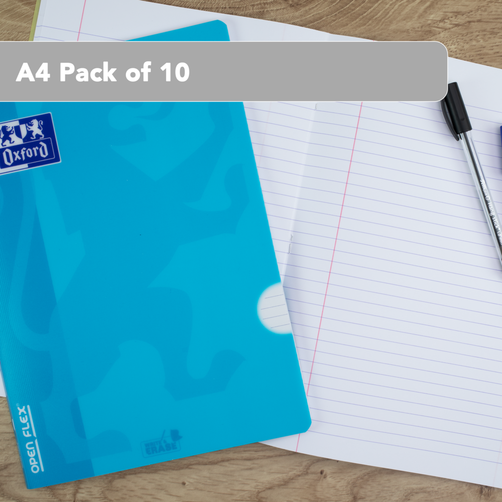 Oxford OpenFlex Bright PP Exercise Books, 8mm Ruled & Margin, 96 Pages - Pack of 10