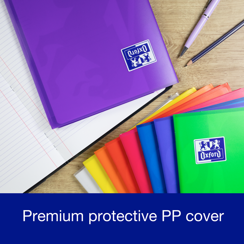 Oxford easyBook® A4 Bright PP Exercise Books, 7mm Ruled with Double Margin, 96 Pages - Pack of 10