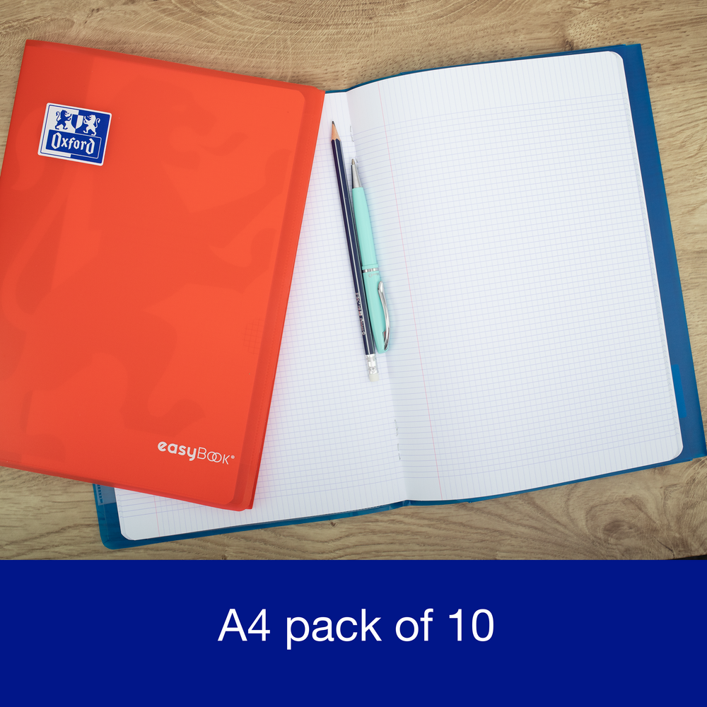 Oxford easyBook® A4 Bright PP Exercise Books, 4x4 squared, 96 Pages - Pack of 10