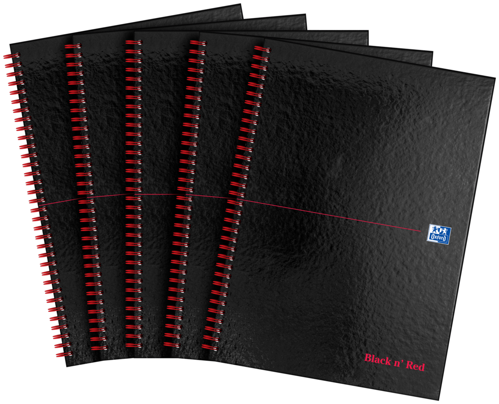 Black n' Red A5 5mm Squared Glossy Wirebound Notebook - Pack of 5